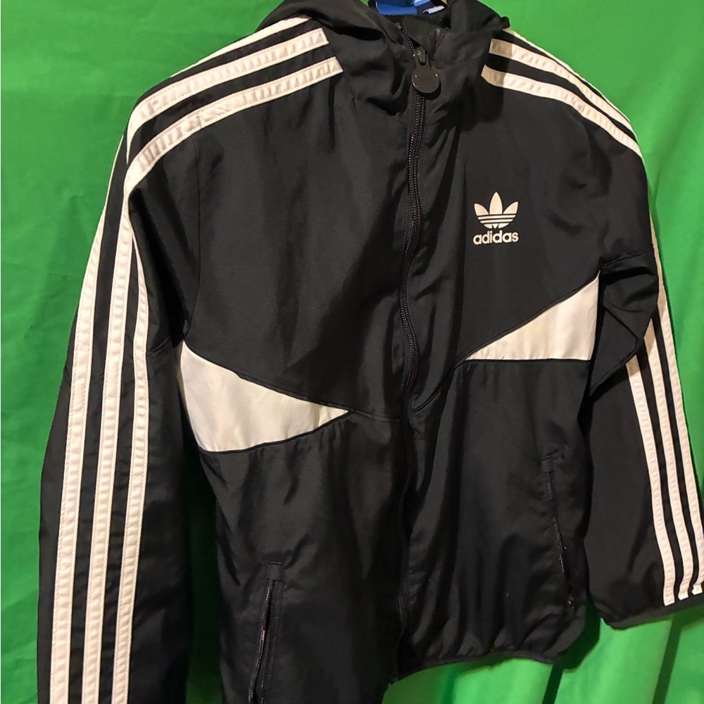 Adidas youth  Black and White Windbreaker Size small
